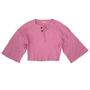 Urban Outfitters Pink Ribbed Knit Cropped Shirt Women M Wide Sleeve Preppy Girly